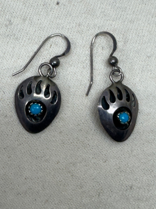 Native American Turquoise Silver Bear Claw Earrings