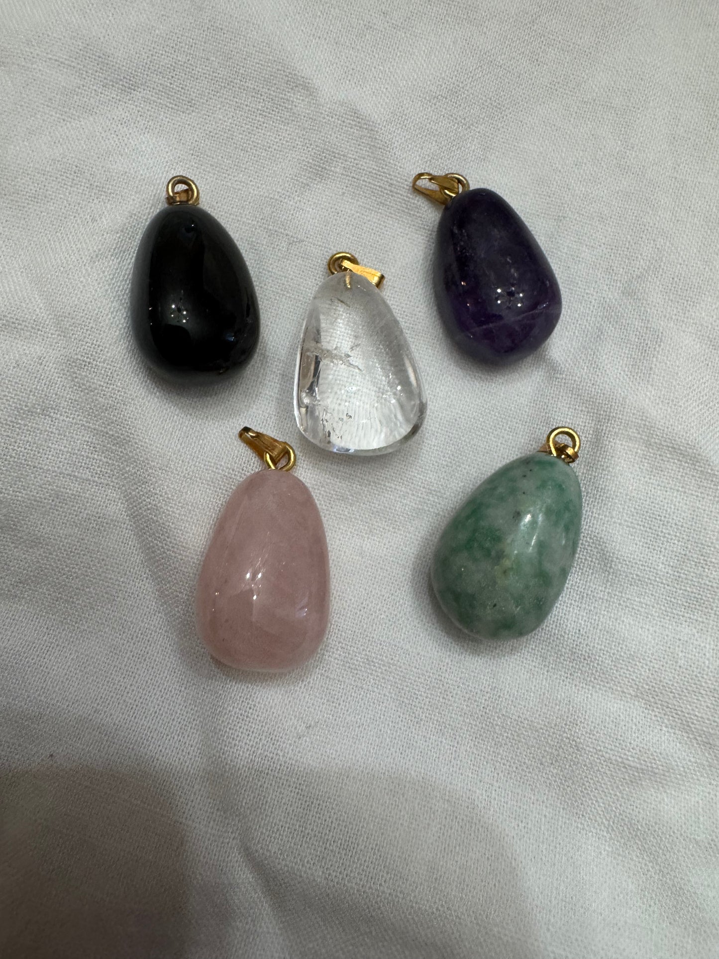 Mixed Crystal Pendant Lot - Black Onyx - Amethyst- Rose Quartz - Clear Quartz- Amazonite (5 total discount lot)