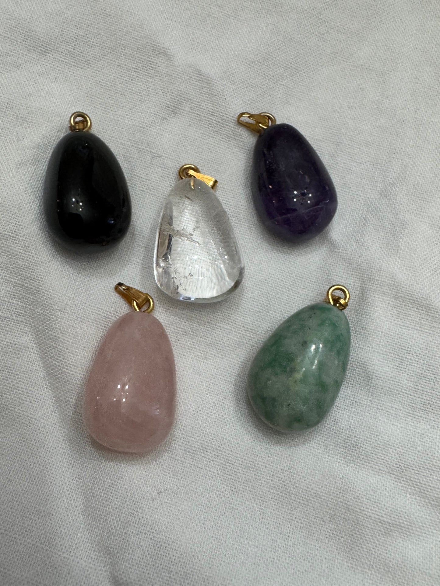 Mixed Crystal Pendant Lot - Black Onyx - Amethyst- Rose Quartz - Clear Quartz- Amazonite (5 total discount lot)