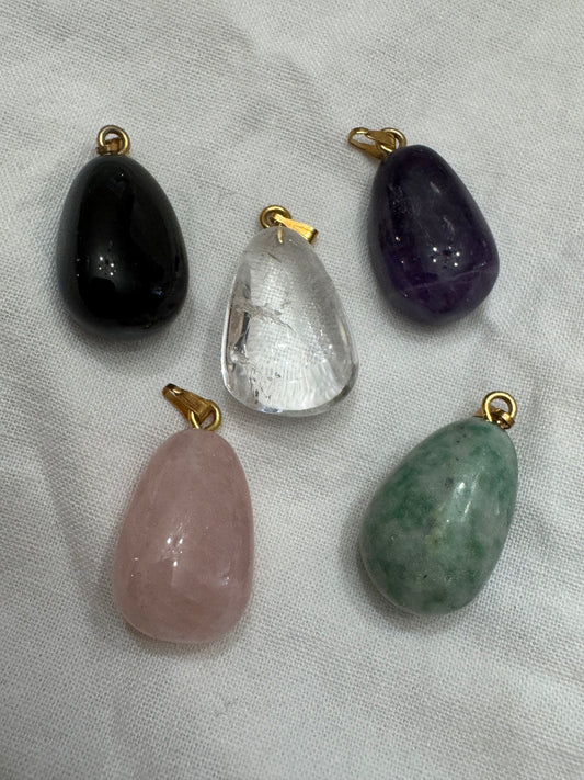 Mixed Crystal Pendant Lot - Black Onyx - Amethyst- Rose Quartz - Clear Quartz- Amazonite (5 total discount lot)