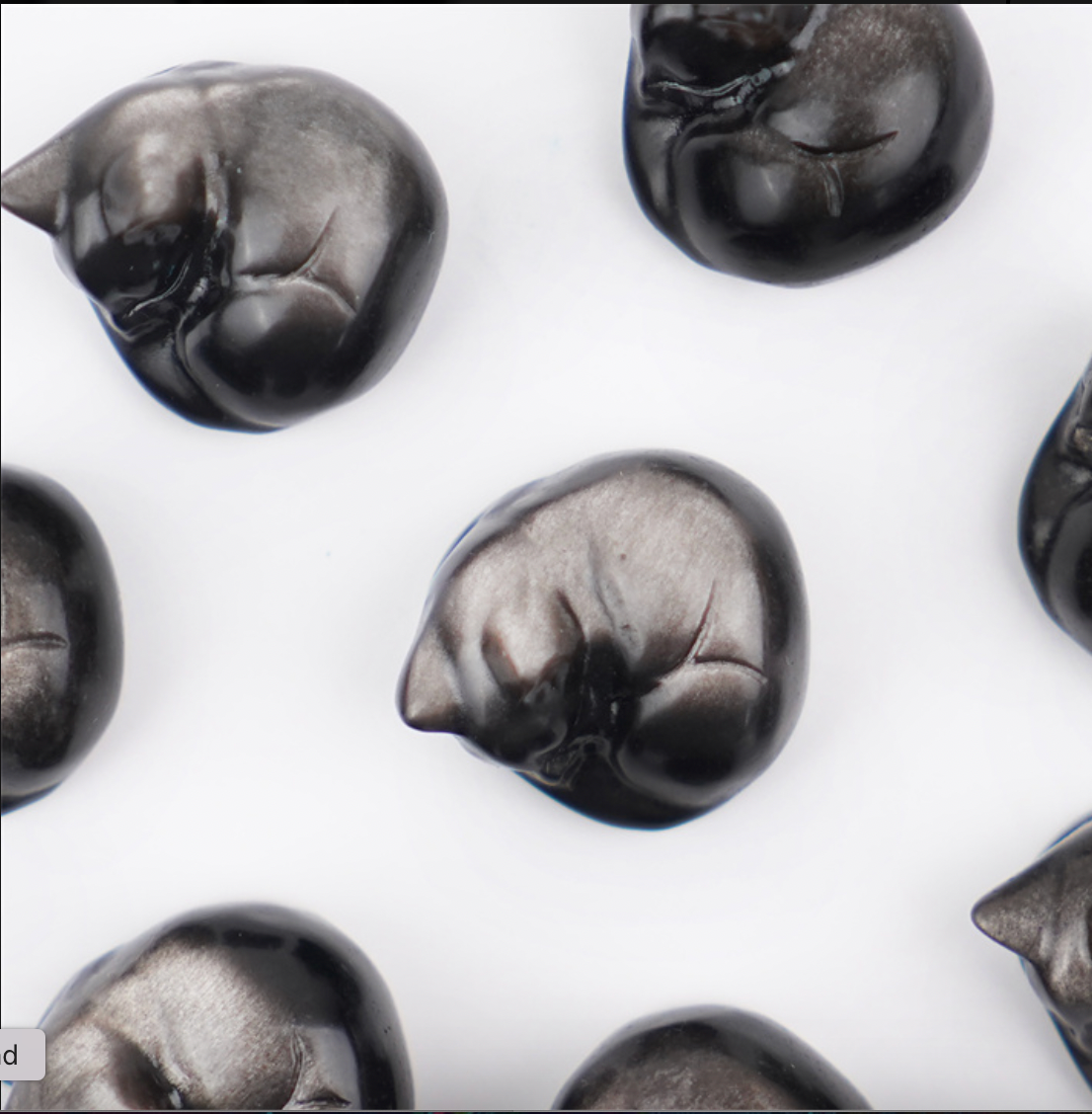 3 cm Sleepy Silver Obsidian Cat, Halloween Decor