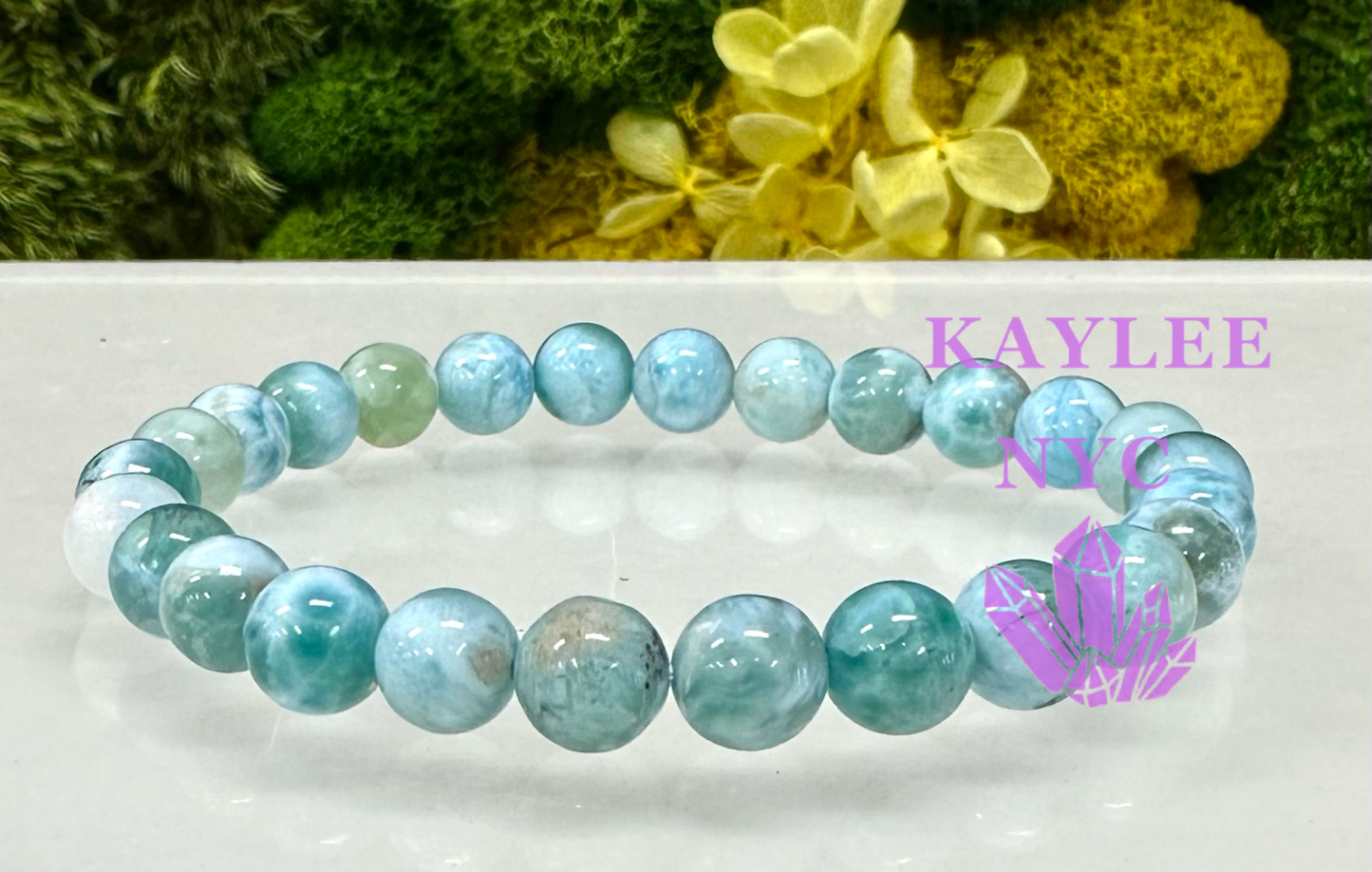 Natural Larimar Crystal 6mm 7.5” Bracelet