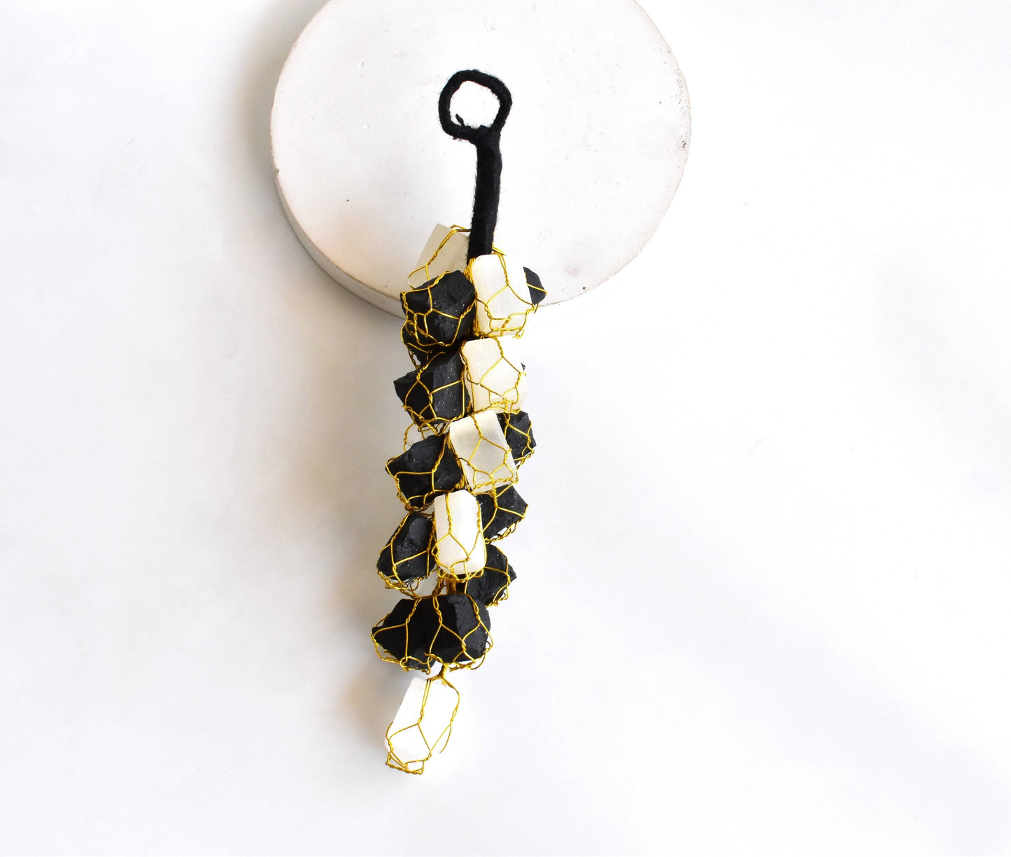 Selenite with Black Tourmaline Protective Raw Crystal Car or Home Hanger