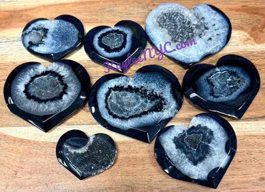 Natural Druzy Black Onyx Heart Crystal Healing -Small or Medium or Large