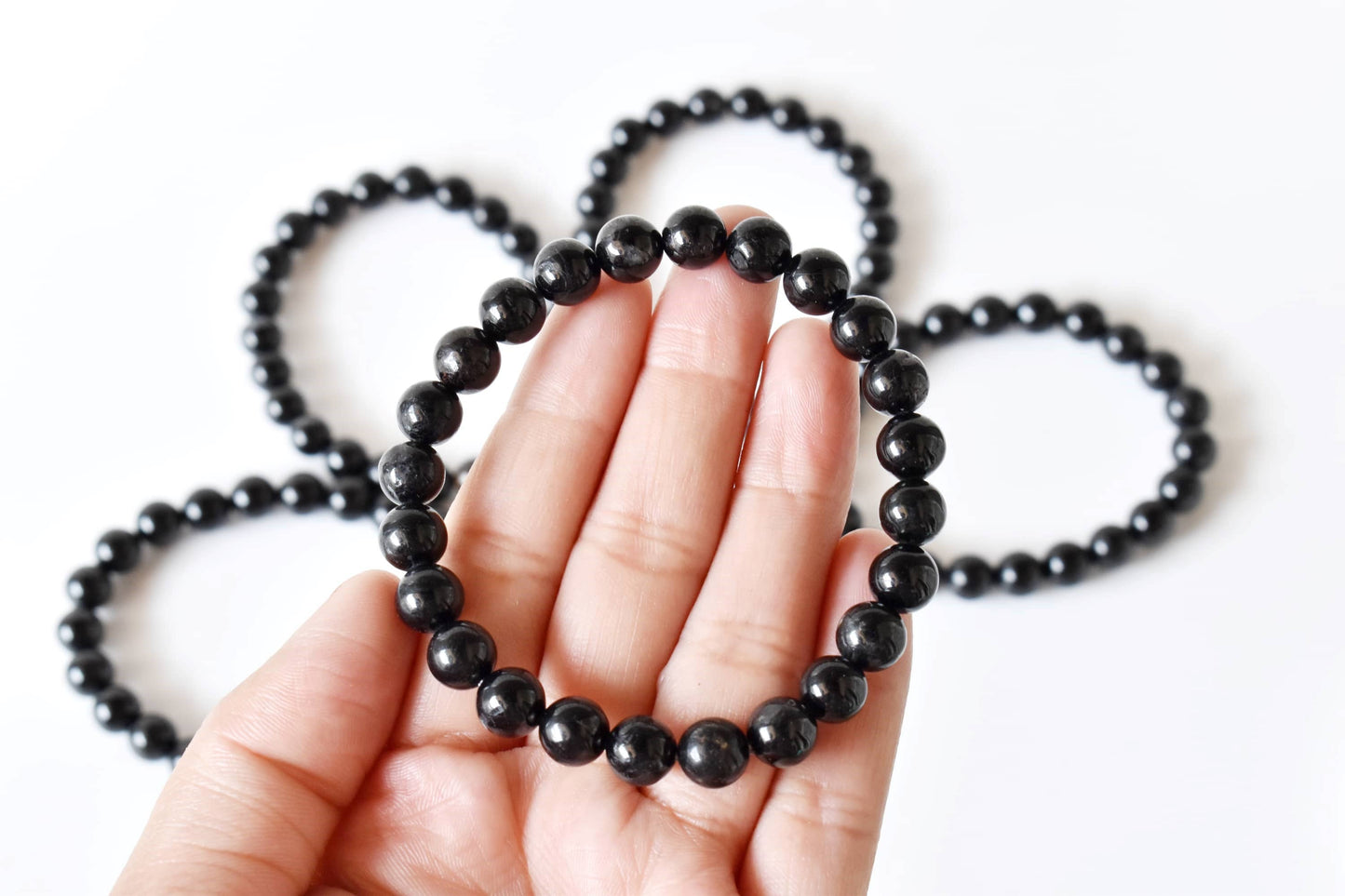 Black Tourmaline Crystal Gemstone Bracelet 6mm and 8mm