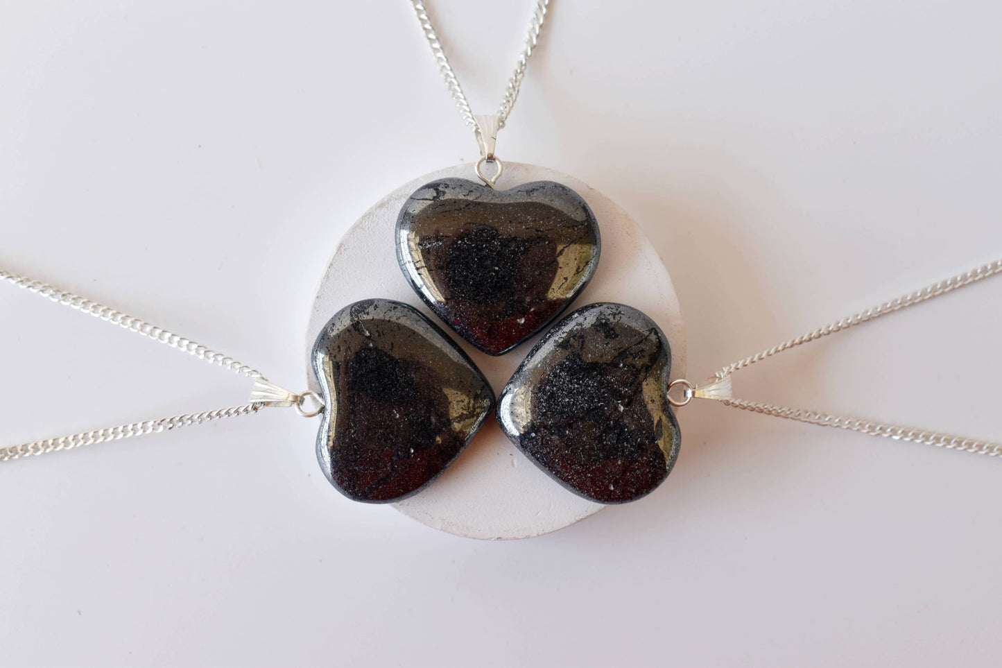 Hematite Crystal Heart Necklace Pendant Healing Stones Jewelry