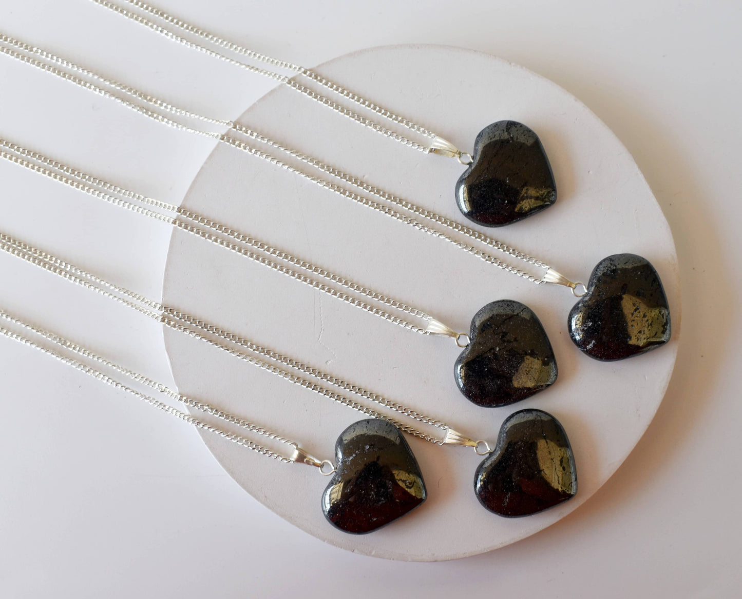 Hematite Crystal Heart Necklace Pendant Healing Stones Jewelry