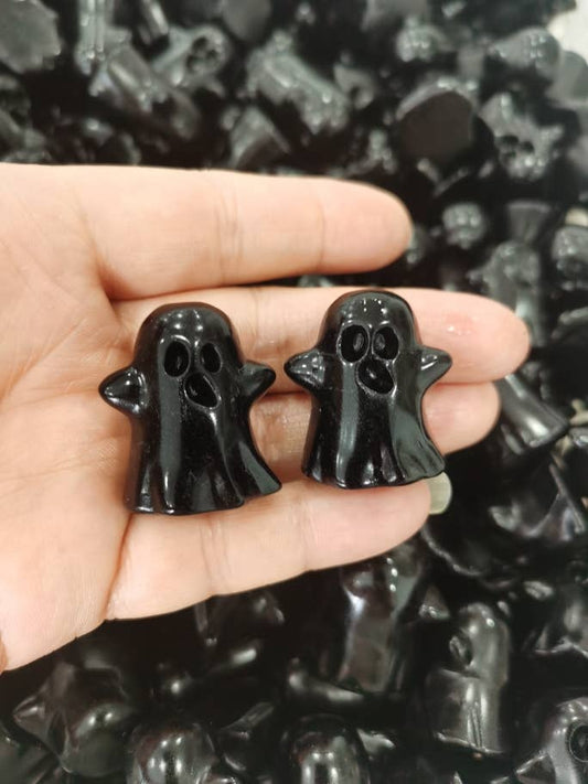 Black Obsidian Crystal Ghost – Halloween Figurine, Halloween Decor