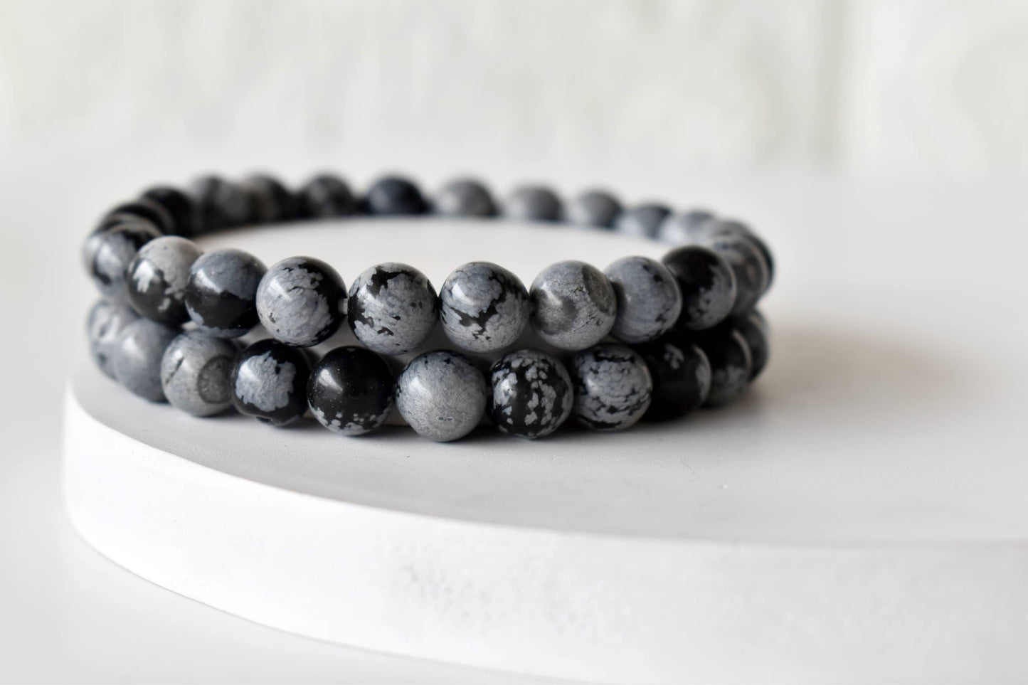 Snowflake Black Obsidian Crystal Bracelet 6mm and 8mm