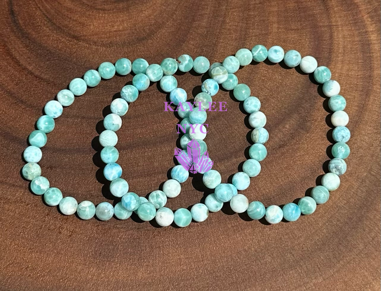 Natural Larimar Crystal 6mm 7.5” Bracelet