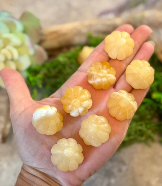 Cute Orange Calcite Crystal Pumpkins, Halloween Decor, Fall Tabletop Decor