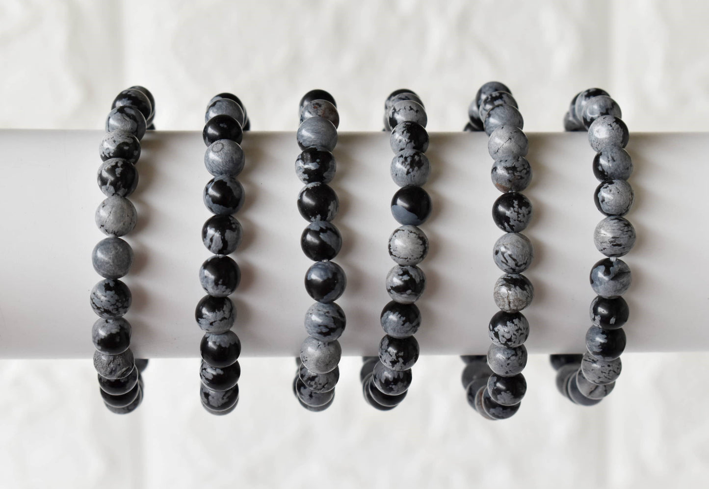 Snowflake Black Obsidian Crystal Bracelet 6mm and 8mm